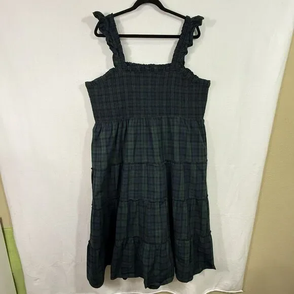 NEW Plus Size J.Crew Green Tartan Plaid Smocked Tiered Poplin Midi Dress Size 3X - Picture 2 of 11